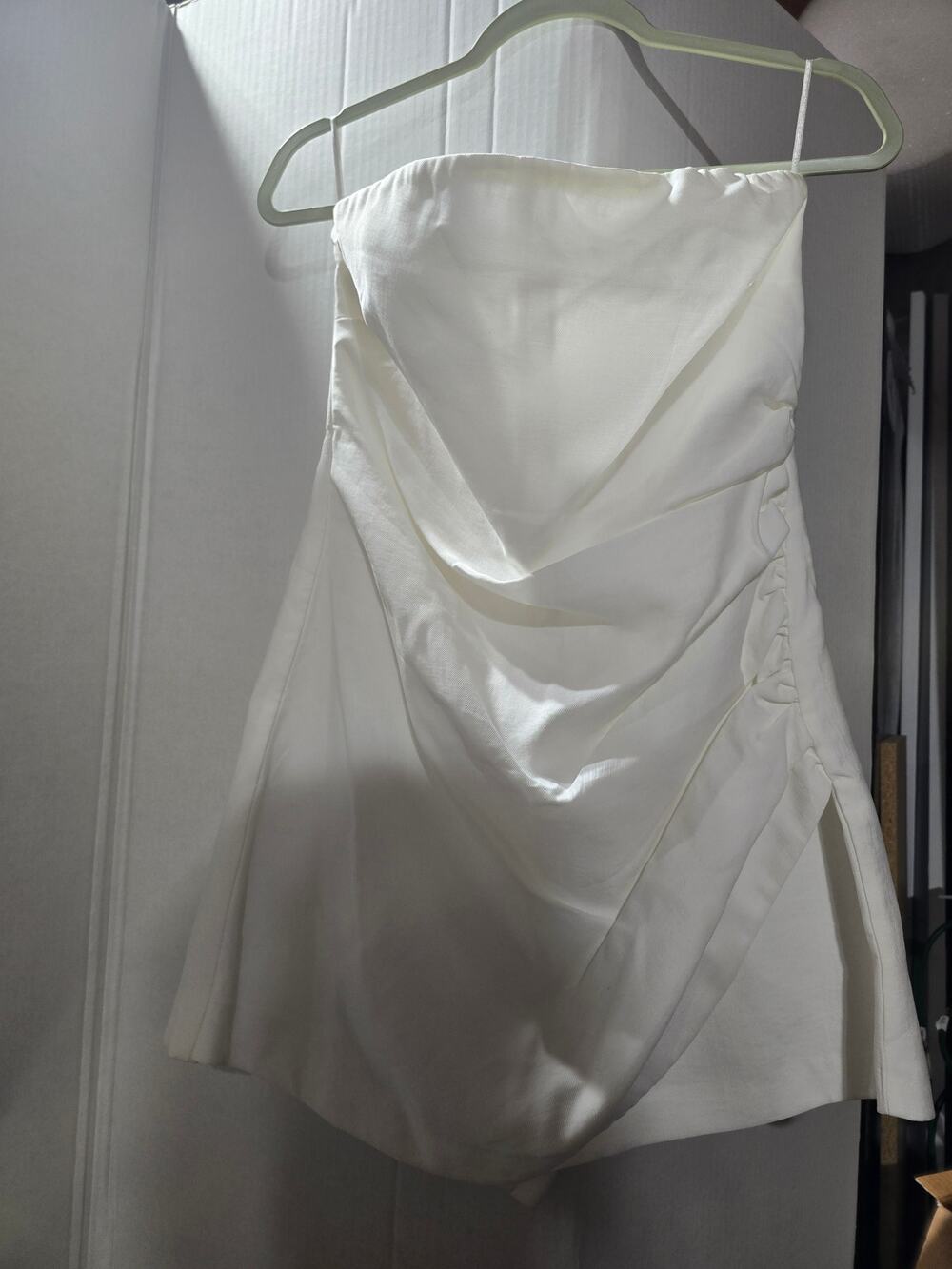 Zara White Strapless Draped Ruched Mini Dress Size Large NWOT